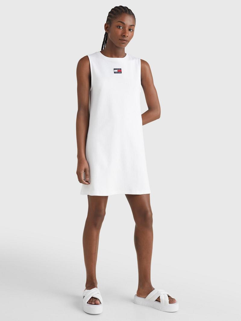 Női Tommy Hilfiger Badge Logo Tank Dresses Fehér | HU 43CTV